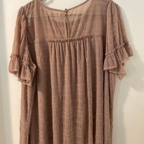 Max-studio Women's Tan Boho Fairycore Mesh Flutter Sleeve Size XL - Picture 2 of 8